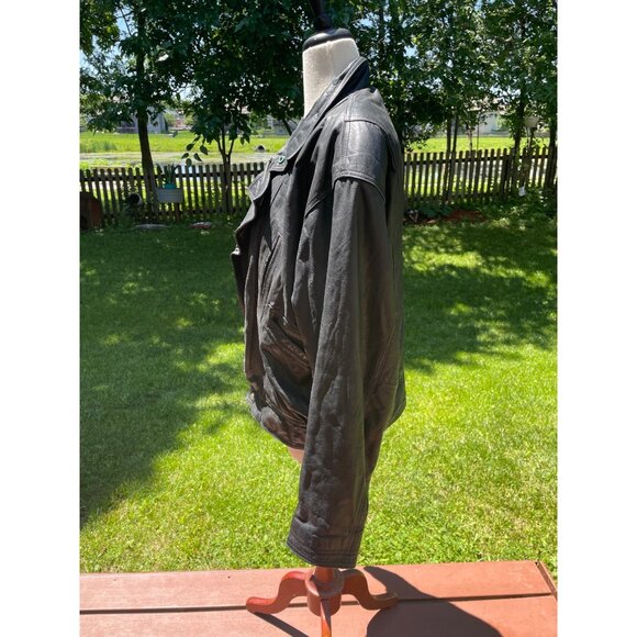 Vintage Versi Pelle By M. Julian Black Genuine Leather Jacket With Asymmetrical - Picture 7 of 12